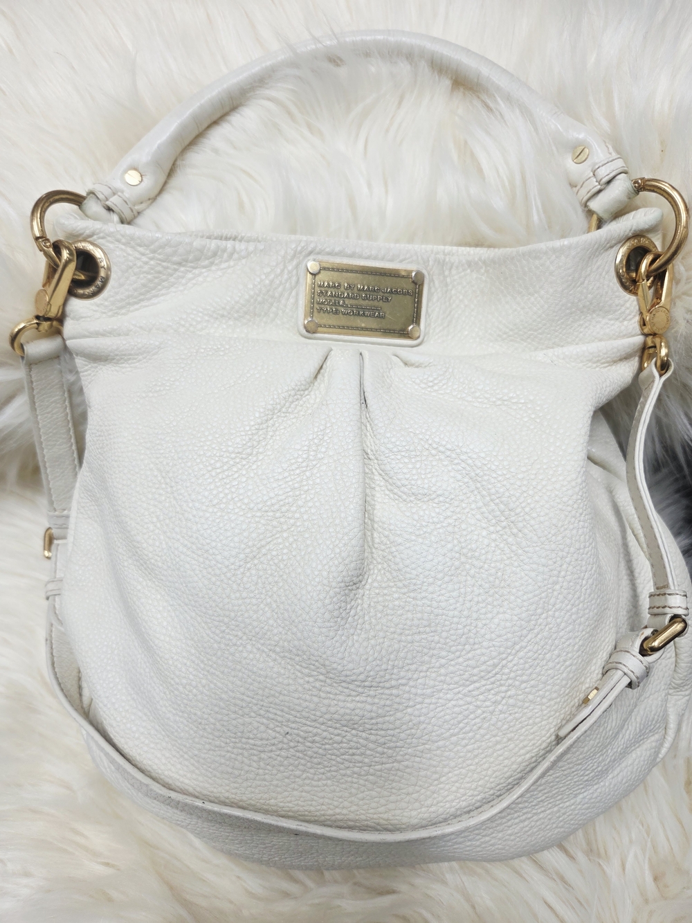 Marc by Marc Jacobs White Pebbled Leather Shoulder Hobo with Gold Hardware